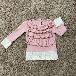Persnickety Pink Ruffled Blouse with White Lace
